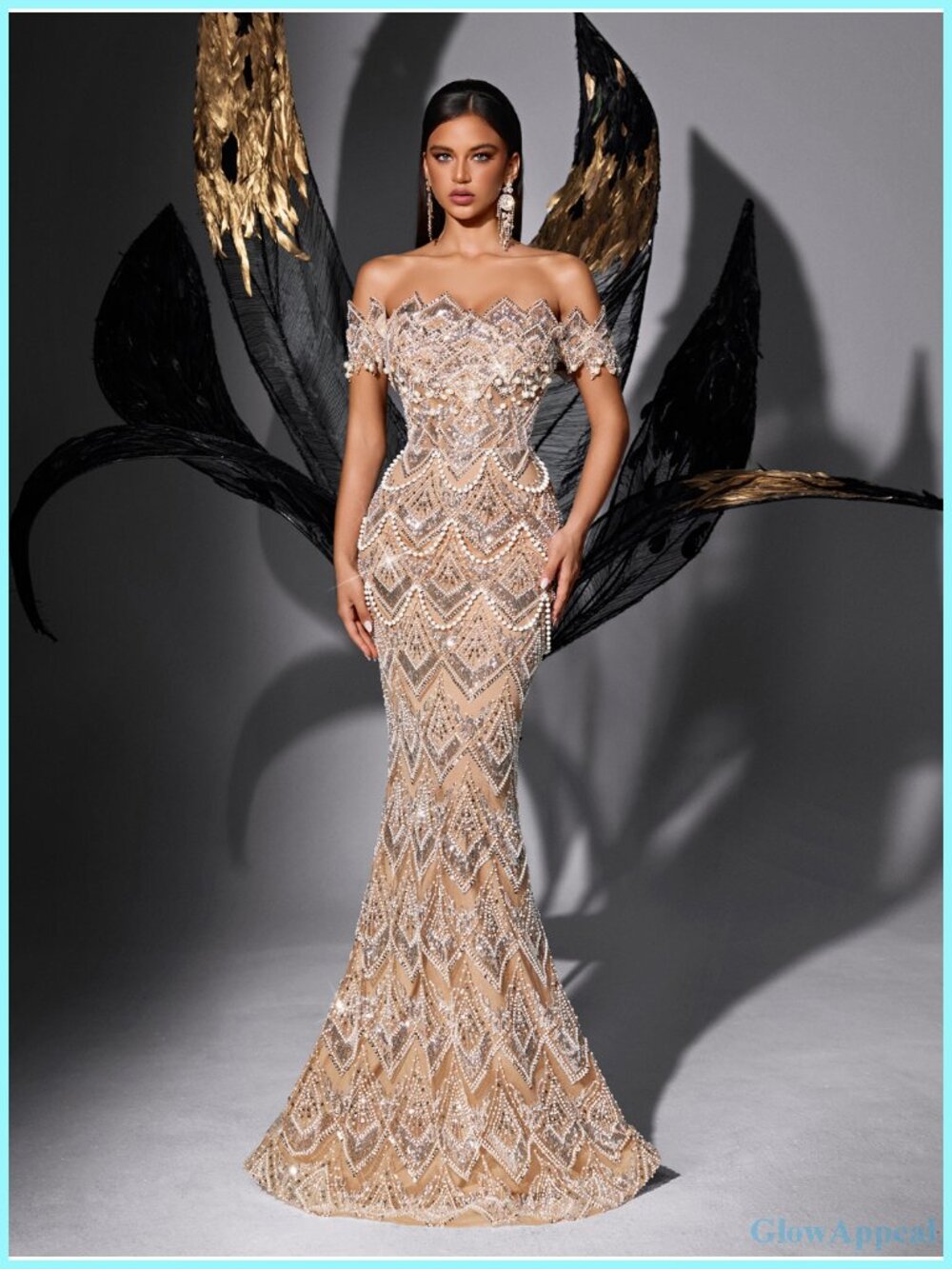 Off Shoulder Mermaid Prom Dress Sequin Beaded Evening Gown Lace Up Back - Picture 6 of 6